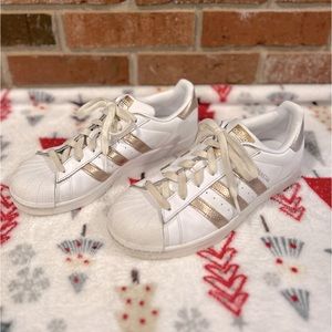 Adidas Superstar Cloud White and Rose Gold Metallic Running Shoes